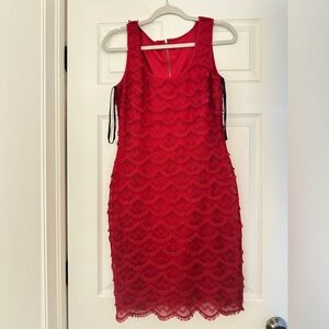 Guess Red Scalloped Mini Dress